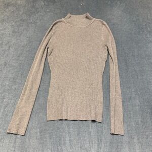 Cocovive Ribbed Sweater Womens Medium Gray Soft Rayon Mock Neck Travel Winter